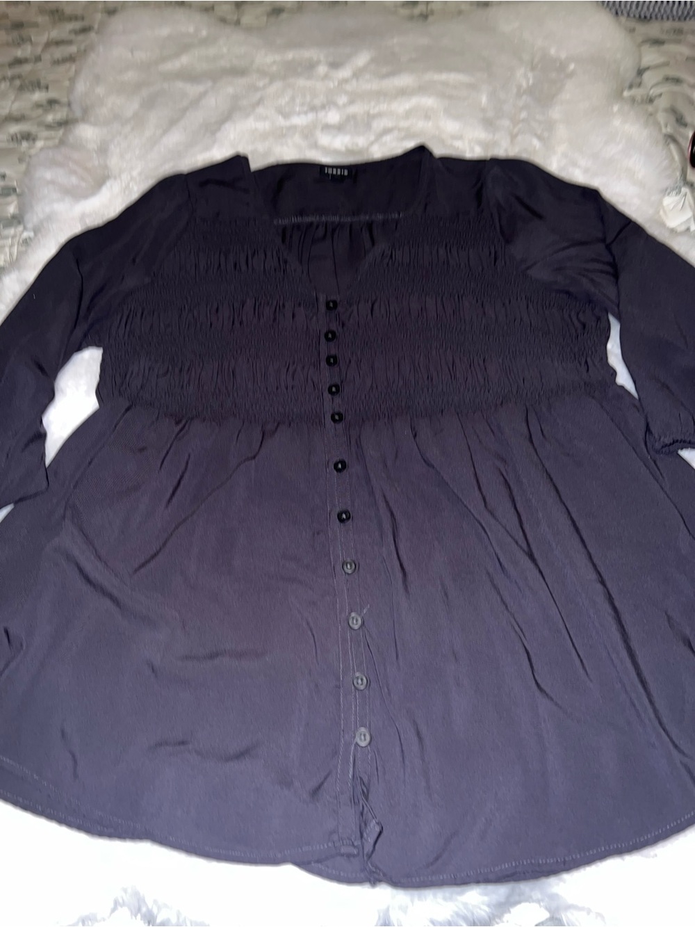 torrid Dark Gray Smocked Button-Front Blouse